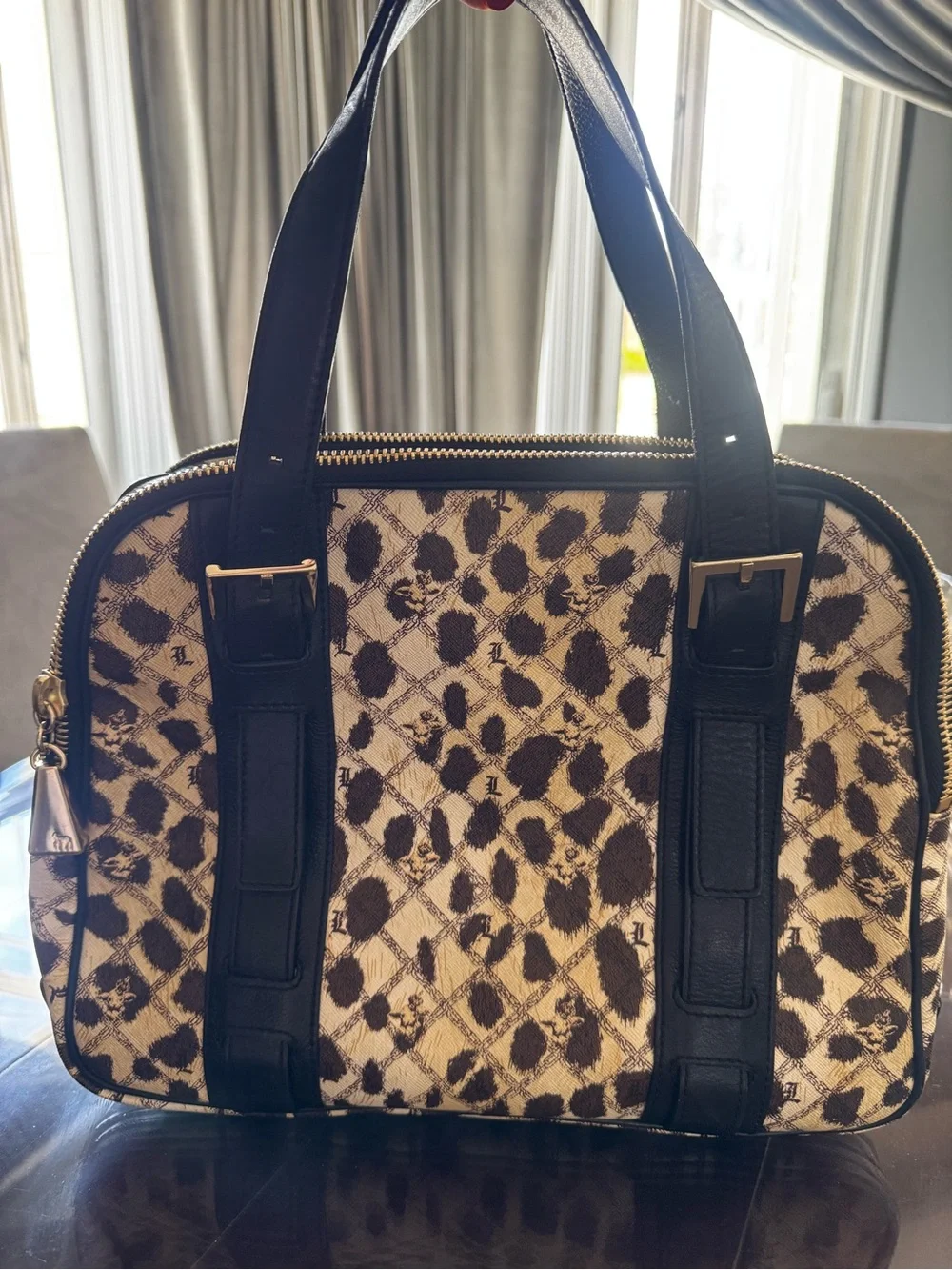 L.A.M.B. Cheetah animal print Patterned Satchel with Center Stripe